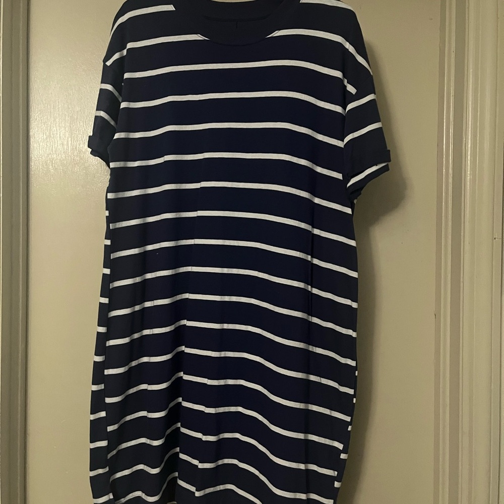 Time and Tru Navy and White Striped Midi Dress